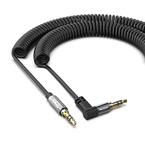 JAMEGA - Klinken Kabel 3.5mm Spiralkabel - Klinke Stereo Audio AUX Spiral Klinkenkabel gewinkelt 90° für Kopfhörer, Lautsprecher, MP3 Player, Auto, TV, Soundbar, Handy uvm - bis zu 1m von JAMEGA