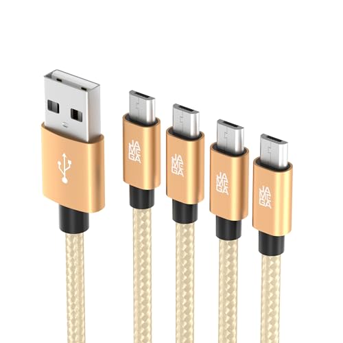 JAMEGA – Premium Micro USB Kabel | [4 Pack 0,5M 1M 2M 3M] Nylon geflochtenes USB Ladekabel Datenkabel für Micro USB Geräte | robuster Stecker kein Kabelbruch – Gold von JAMEGA