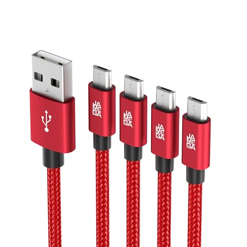 JAMEGA – Premium Micro USB Kabel | [4 Pack 0,5M 1M 2M 3M] Nylon geflochtenes USB Ladekabel Datenkabel für Micro USB Geräte | robuster Stecker kein Kabelbruch – Rot von JAMEGA