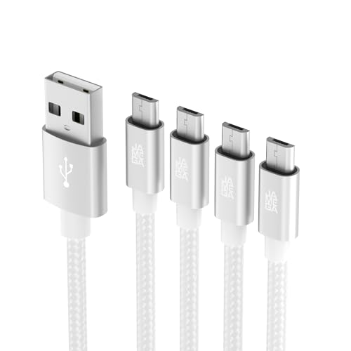 JAMEGA – Premium Micro USB Kabel | [4 Pack 0,5M 1M 2M 3M] Nylon geflochtenes USB Ladekabel Datenkabel für Micro USB Geräte | robuster Stecker kein Kabelbruch– Weiß von JAMEGA