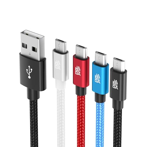 JAMEGA – Premium Micro USB Kabel | [4 Pack 0,5M 1M 2M 3M] Nylon geflochtenes USB Ladekabel Datenkabel für Micro USB Geräte | robuster Stecker kein Kabelbruch von JAMEGA