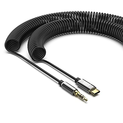 JAMEGA – USB C Klinke Aux Spiralkabel - USB Typ C auf 3.5mm Klinken Spiral Kabel DAC Chip Stereo kompatibel mit Huawei P30 Pro/P40 Pro/P20/Mate 30, Samsung S20/20+/S10/Note 10/S9/S8 uvm - bis zu 1,5m von JAMEGA