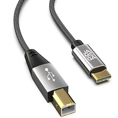 JAMEGA – USB C auf USB B Druckerkabel 2m - Scannerkabel Nylon Drucker Kabel kompatibel mit verschiedenen Druckern – Vergoldete Kontakte von JAMEGA