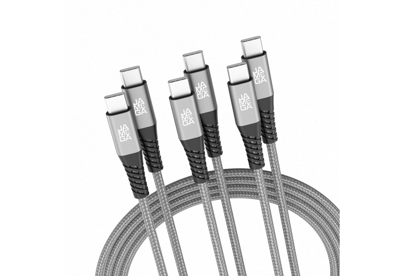 JAMEGA USB-C zu USB-C Kabel 480mbps 60W mit Metall Stecker Robustes Kabel in USB-Kabel, USB Typ C, (200 cm) von JAMEGA