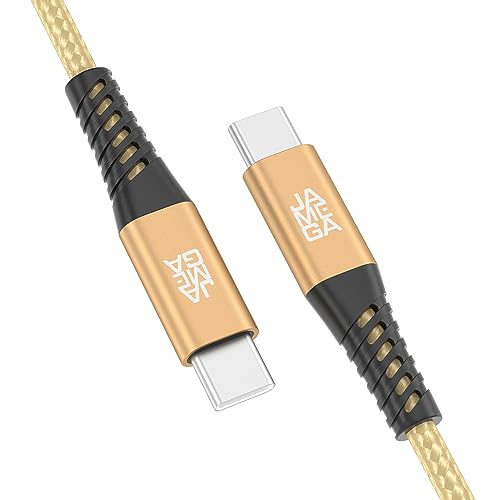 JAMEGA - USB Typ C Kabel Gold 0,5m | USB C Ladekabel und Datenkabel Fast Charge Snyc USB C Stecker auf USB C Stecker kompatibel mit iPhone 15 Pro Max iPad Pro Air Samsung Macbook Tablets Huawei uvm. von JAMEGA