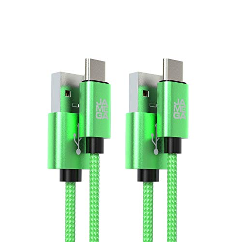 JAMEGA – USB Typ C Kabel Grün [2 Stück 2m] | 3A Nylon geflochten USB C Ladekabel und Datenkabel Fast Charge Snyc schnellladekabel kompatibel mit Samsung Galaxy S10/S9, Huawei P30/P20 von JAMEGA