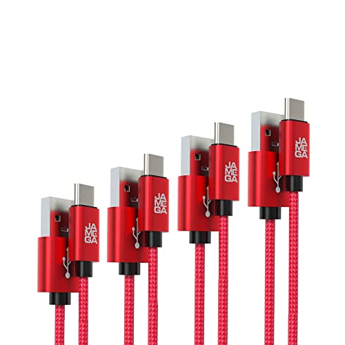 JAMEGA – USB Typ C Kabel Rot 4er Pack (0,5m 1m 2m 3m) | 3A Nylon geflochten USB C Ladekabel und Datenkabel Fast Charge Snyc schnellladekabel kompatibel mit Samsung Galaxy S10/S9, Huawei P30/P20 von JAMEGA