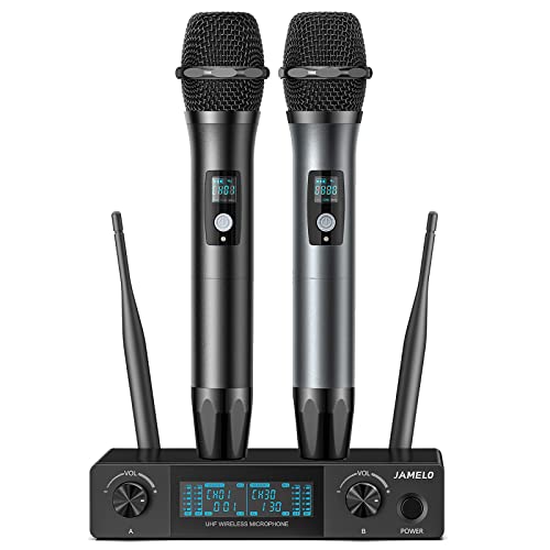 JAMELO Funkmikrofon, Professionelles Wireless Microphone, Mikrofon Kabellos, Drahtloses Karaoke Mikrofon Set mit Empfänger für Karaoke Singen Hochzeit Kirche Reden Konferenz DJ, 60M, 15 Kanäle von JAMELO