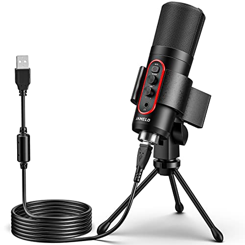 JAMELO USB Mikrofon, Kondensatormikrofon RGB Effekt PC Gaming Mikrofon mit Stummschaltung & Nachhall USB Mikrofon Tisch für Live-Streaming, Podcasting Gesangs- und Instrumentenaufnahmen von JAMELO