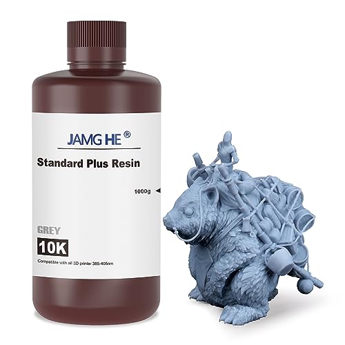 3D Printer Resin, JAMG HE 10K Standard Plus Resin for LCD DLP SLA 405nm High Precision & Low Shrinkage 3D Printing Standard UV Photopolymer Resin Suitable for 2K/4K/6K/8K/12K LCD Printers (Gray) von JAMG HE