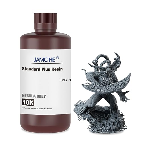 3D Printer Resin, JAMG HE 10K Standard Plus Resin for LCD DLP SLA 405nm High Precision & Low Shrinkage 3D Printing Standard UV Photopolymer Resin for 2K/4K/6K/8K/12K LCD Printers (Dark Gray) von JAMG HE
