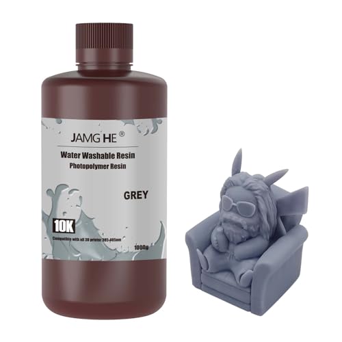 3D Printer Resin, JAMG HE 10K Water Washable Resin for LCD DLP SLA 405nm Printer UV-Curing Photopolymer Rapid High Precision Low Odor Standard Resin (Gray) von JAMG HE