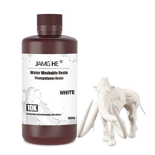 3D Printer Resin, JAMG HE 10K Water Washable Resin for LCD DLP SLA 405nm Printer UV-Curing Photopolymer Rapid High Precision Low Odor Standard Resin (White) von JAMG HE