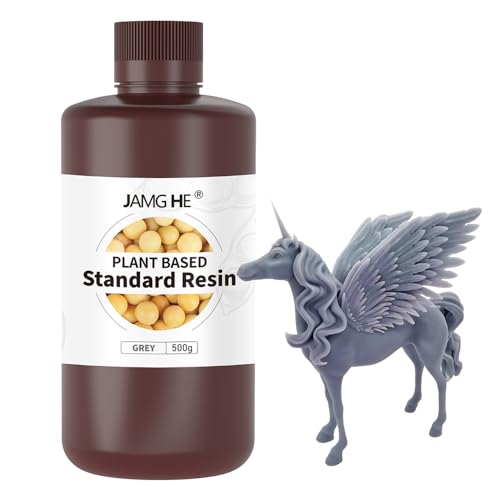 Plant Based Low Odor Standard Resin, JAMG HE Environmentally Friendly, Low Shrinkage, Fast Curing Plant Based Low Odor Standard 3D Printing Resin for LCD/DLP/SLA 3D Printers (500g, Grey) von JAMG HE