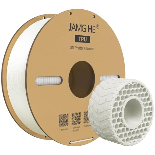 TPU Filament 1.75 mm, JAMG HE Flexible TPU 95A Roll +/- 0.02 mm Accuracy Soft 3D Printer 1KG Filament Spool with Vacuum Packaging for 3D Printer (White, 1KG) von JAMG HE
