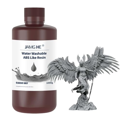 Water Washable ABS Like Resin, JAMG HE Water Washable Art Engineering Photopolymer Resin Toughness Non-Brittle & High Precision Low Odor for LCD DLP SLA 405nm Resin (1000g, Gray) von JAMG HE