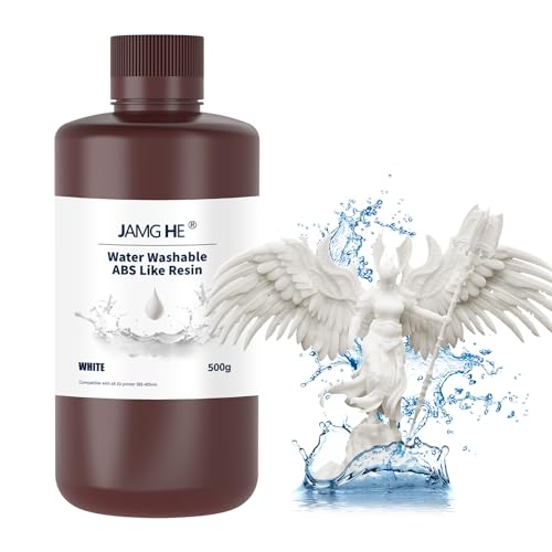 Water Washable ABS Like Resin, JAMG HE Water Washable Art Engineering Photopolymer Resin Toughness Non-Brittle & High Precision Low Odor for LCD DLP SLA 405nm Resin (500g, White) von JAMG HE