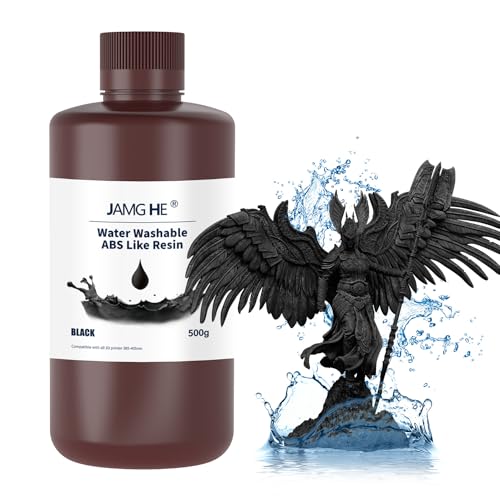 Water Washable ABS Like Resin, JAMG HE Water Washable Art Engineering Photopolymer Resin Toughness & High Precision Low Odor 405nm Resin (500g, Black) von JAMG HE