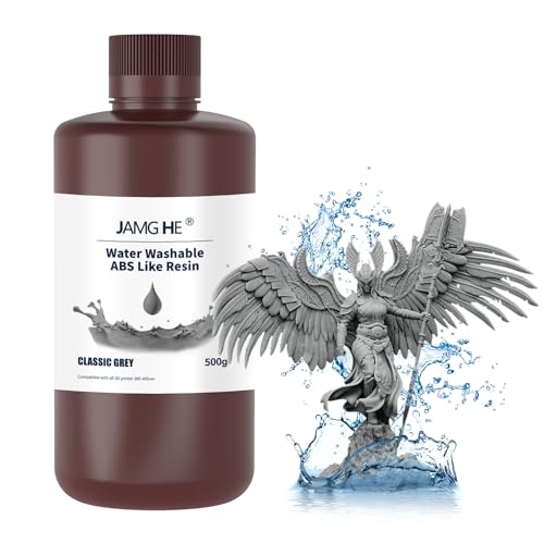 Water Washable ABS Like Resin, JAMG HE Water Washable Art Engineering Photopolymer Resin Toughness Non-Brittle & High Precision Low Odor for LCD DLP SLA 405nm Resin (500g, Grey) von JH JAMG HE