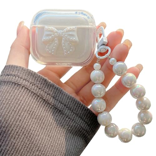 JANDM Schutzhülle für AirPods 4, mit Schlüsselanhänger, 3D-Birnenschleife, weich, stoßfest, transparent, niedlich, für Damen und Mädchen, mit Gurt für AirPods-Hülle JANDM Schutzhülle für AirPods 4, mit Schlüsselanhänger, 3D-Birnenschleife, weich, stoßfest, transparent, niedlich, für Damen und Mädchen, mit Gurt für AirPods-Hülle von JANDM