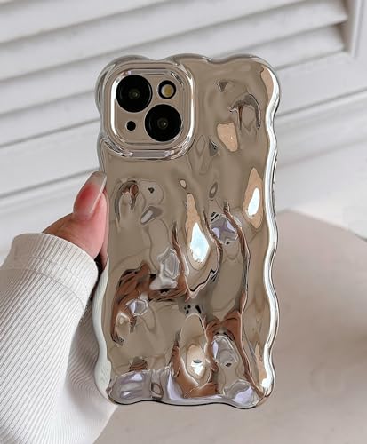 JANDM Schutzhülle für iPhone 13, 3D-Wellen-Blasenform, geriffeltes Chrom-Muster, weich, vergilbungsfrei, Glitzer, glänzend, Kamera, stoßfest, für Damen und Mädchen, silberfarben JANDM Schutzhülle für iPhone 13, 3D-Wellen-Blasenform, geriffeltes Chrom-Muster, weich, vergilbungsfrei, Glitzer, glänzend, Kamera, stoßfest, für Damen und Mädchen, silberfarben von JANDM