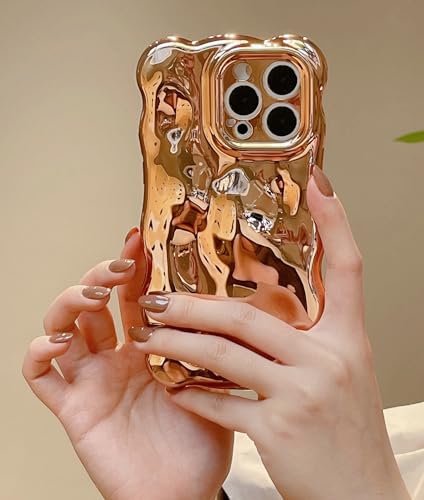 JANDM Schutzhülle für iPhone 13 Pro, 3D-Wellen-Blasenform, geriffeltes Chrom-Muster, weich, vergilbungsfrei, Glitzer, glänzend, Kamera, stoßfest, für Damen und Mädchen, goldfarben JANDM Schutzhülle für iPhone 13 Pro, 3D-Wellen-Blasenform, geriffeltes Chrom-Muster, weich, vergilbungsfrei, Glitzer, glänzend, Kamera, stoßfest, für Damen und Mädchen, goldfarben von JANDM