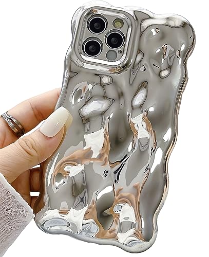 JANDM Schutzhülle für iPhone 13 Pro, 3D-Wellen-Blasenform, geriffeltes Chrom-Muster, weich, vergilbungsfrei, Glitzer, glänzend, Kamera, stoßfest, für Damen und Mädchen, silberfarben JANDM Schutzhülle für iPhone 13 Pro, 3D-Wellen-Blasenform, geriffeltes Chrom-Muster, weich, vergilbungsfrei, Glitzer, glänzend, Kamera, stoßfest, für Damen und Mädchen, silberfarben von JANDM