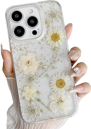 JANDM Schutzhülle für iPhone 15 Pro, transparent, weich, flexibel, Gummi, gepresst, trocken, echte Blumen, Mädchen, Frauen, Glitzer, Blume, für iPhone 15 Pro, Gänseblümchen JANDM Schutzhülle für iPhone 15 Pro, transparent, weich, flexibel, Gummi, gepresst, trocken, echte Blumen, Mädchen, Frauen, Glitzer, Blume, für iPhone 15 Pro, Gänseblümchen von JANDM