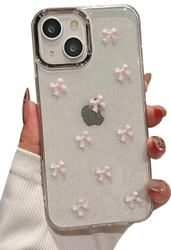 JANDM Transparente 3D-Schleifen-Schutzhülle für iPhone 13/14, Glitzer, Rosa, Stoßfest, Handgefertigt, Schleife mit Glitzer, Showcase Screen JANDM Transparente 3D-Schleifen-Schutzhülle für iPhone 13/14, Glitzer, Rosa, Stoßfest, Handgefertigt, Schleife mit Glitzer, Showcase Screen von JANDM