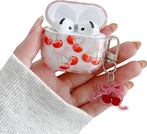 JANDM Transparente Schutzhülle für AirPods 3 mit Schlüsselanhänger, Kirschmuster mit Schleifen-Design, niedliche Schutzhülle für Damen und Mädchen JANDM Transparente Schutzhülle für AirPods 3 mit Schlüsselanhänger, Kirschmuster mit Schleifen-Design, niedliche Schutzhülle für Damen und Mädchen von JANDM