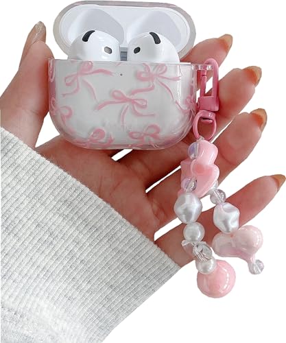 JANDM Transparente Schutzhülle für AirPods 3 mit Schlüsselanhänger, stoßfest, weich, transparent, rosa Schleife, niedliches AirPods-Schutzhülle für Damen und Mädchen JANDM Transparente Schutzhülle für AirPods 3 mit Schlüsselanhänger, stoßfest, weich, transparent, rosa Schleife, niedliches AirPods-Schutzhülle für Damen und Mädchen von JANDM