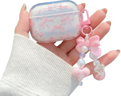 JANDM Transparente Schutzhülle für AirPods Pro 2, mit Schlüsselanhänger, stoßfest, weich, transparent, rosa Schleife, niedliches Design für Damen und Mädchen JANDM Transparente Schutzhülle für AirPods Pro 2, mit Schlüsselanhänger, stoßfest, weich, transparent, rosa Schleife, niedliches Design für Damen und Mädchen von JANDM