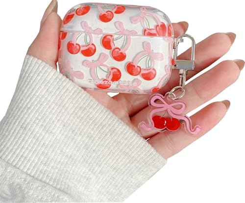 JANDM Transparente Schutzhülle für AirPods Pro mit Schlüsselanhänger, Kirschmuster mit Schleifen-Design, niedliche Schutzhülle für Damen und Mädchen JANDM Transparente Schutzhülle für AirPods Pro mit Schlüsselanhänger, Kirschmuster mit Schleifen-Design, niedliche Schutzhülle für Damen und Mädchen von JANDM