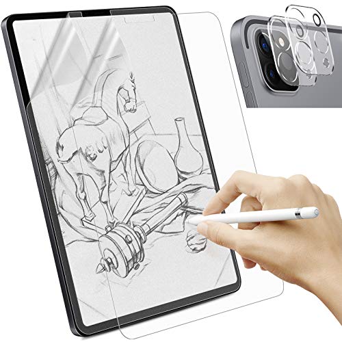JANOLTY 2+2 Stück Matt Papier Folie für iPad Pro 12.9 2022/2021/2020(6./5./4.Generation) PET Paper Schutzfolie Displayfolie zum Zeichnen mit Kameraschutz, Schreiben wie auf Papier von JANOLTY