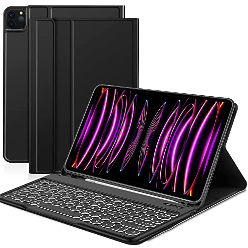 JANOLTY Hülle mit Tastatur für iPad Pro 11" 2022/2021/2020/2018 & iPad Air 5 2022 & iPad Air 4 2020 10.9 Zoll, QWERTZ Kabellose Beleuchtete Bluetooth iPad Air 5/4 Tastatur Schützhülle, Schwarz von JANOLTY