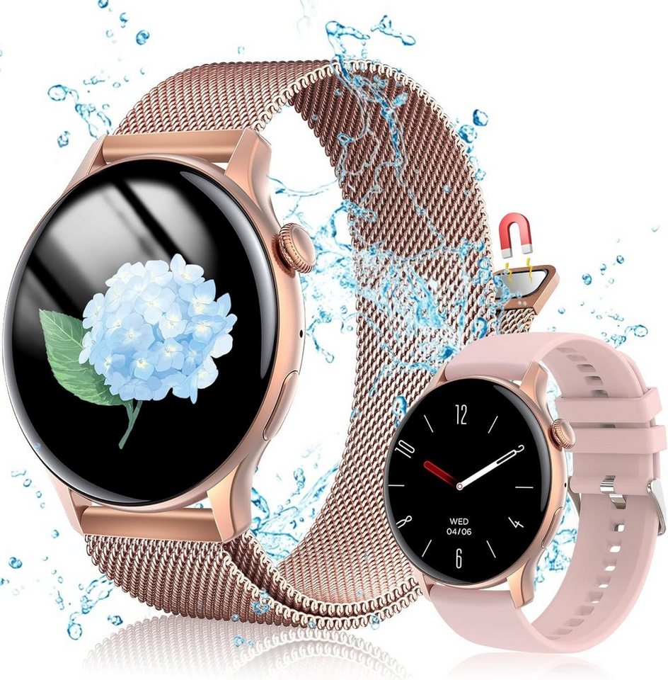 JANOLTY Damen Herren 2* Uhrenarmbänder,Fitness Smartwatch (1,43 Zoll, Android iOS), mit Telefonfunktion,App-Benachrichtigung,SpO2,Herzfrequenz Fitness von JANOLTY