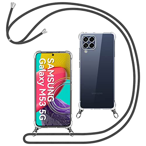 JANYO Handykette kompatibel mit Samsung Galaxy M53 5G Hülle, Smartphone Necklace Hülle mit Band, Transparent Hülle Stoßfest Silikon Schutzhülle - Schwarz von JANYO