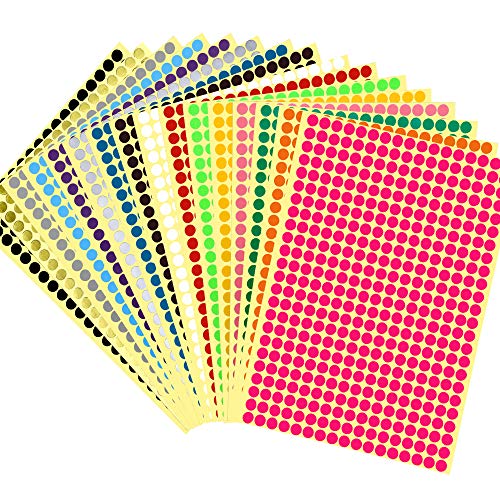 JANYUN 6528 Stück Bunte Selbstklebende Klebepunkte Aufkleber 6mm Runde Punktaufkleber 16 Farben Kleine Farbkodierung Etiketten Markierungspunkte zum Beschriften (6mm) von JANYUN