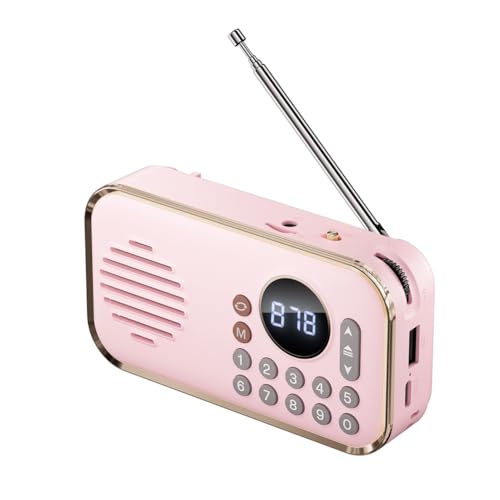 JANZU Tragbares FM-Radio, Wiederaufladbar, Kleiner Kabelloser Bluetooth-Lautsprecher, Surround-Stereo-Sound, USB-Vintage-Radios, Pink JANZU Tragbares FM-Radio, Wiederaufladbar, Kleiner Kabelloser Bluetooth-Lautsprecher, Surround-Stereo-Sound, USB-Vintage-Radios, Pink von JANZU