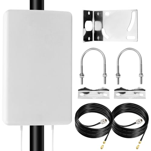 5G LTE Antenne Outdoor, 700-2700| 3300-4000 MHz, 18dBi Long Range, Verstärker Mit 2x10 Meter Kabel TS9 SMA Stecker Kompatibel Mit 3G 4G Router Modem von JAOGAUS