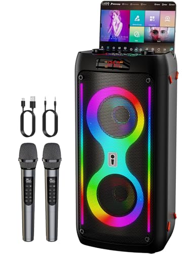 Karaoke-Maschine, Tragbarer Bluetooth-Lautsprecher mit 2 drahtlosen Mikrofonen für Erwachsene, PA-System mit Disco-Lichtern für große Party, Outdoor, unterstützt USB/TF/REC/FM/AUX, ideale Geschenke Karaoke-Maschine, Tragbarer Bluetooth-Lautsprecher mit 2 drahtlosen Mikrofonen für Erwachsene, PA-System mit Disco-Lichtern für große Party, Outdoor, unterstützt USB/TF/REC/FM/AUX, ideale Geschenke von JAPOUCA