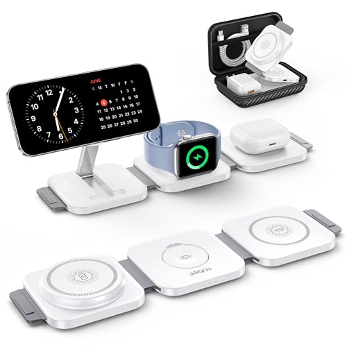 JARGOU Faltbares kabelloses Reiseladegerät, 3 in 1 Apple Ladestation für iPhone iWatch mit Adapter,Wireless Charger für iPhone 16 15 14 13 12 Pro Max Plus von JARGOU