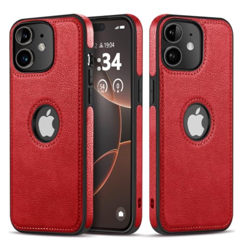 JAROIE Edles Design Luxus Leder Handyhülle für iPhone 11 Anti Rutsch Grip Full Body Ultra Slim Schutzhülle (2019,2 Zoll) (Rot) von JAROIE