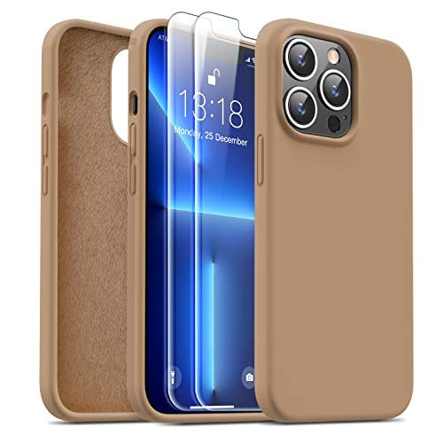 JASBON Designed for iPhone 13 Pro Case with 2 Pack Screen Protector, Liquid Silicone Ultra Slim Shockproof Protective Phone Case with [Soft Anti-Scratch Microfiber Lining], 6.1 inch (Brown) von JASBON