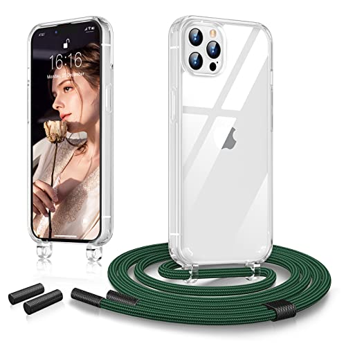 JASBON Handykette Hülle kompatibel mit iPhone 12/12 Pro Hülle 6,1" | Einstellbar Necklace Hülle mit Band Handyhülle für zum Umhängen | Transparent Schutzhülle mit Kordel (Green) von JASBON