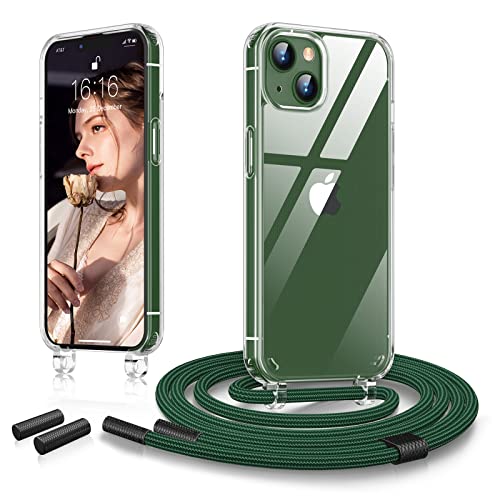 JASBON Handykette Hülle kompatibel mit iPhone 13 Hülle 6,1" | Einstellbar Necklace Hülle mit Band Handyhülle für zum Umhängen | Transparent Schutzhülle mit Kordel (Dark Green) von JASBON