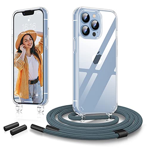 JASBON Handykette Hülle kompatibel mit iPhone 13 Pro Hülle 6,1" | Einstellbar Necklace Hülle mit Band Handyhülle für zum Umhängen | Transparent Schutzhülle mit Kordel (Blue) von JASBON