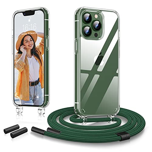 JASBON Handykette Hülle kompatibel mit iPhone 13 Pro Hülle 6,1" | Einstellbar Necklace Hülle mit Band Handyhülle für zum Umhängen | Transparent Schutzhülle mit Kordel (Dark Green) von JASBON