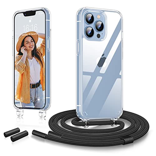 JASBON Handykette Hülle kompatibel mit iPhone 13 Pro Hülle 6,1" | Einstellbar Necklace Hülle mit Band Handyhülle für zum Umhängen | Transparent Schutzhülle mit Kordel (Schwarz) von JASBON