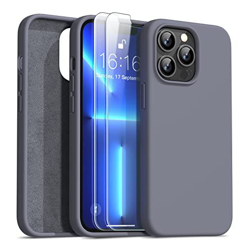 JASBON für iPhone 13 Pro Hülle (Ultra Dünn) mit 2 Panzerglas| Shockproof Liquid Silikon Hülle | Voll Kameraschutz und Bildschirmschutz | Handyhülle für iPhone 13 Pro (6,1") (Grey) von JASBON